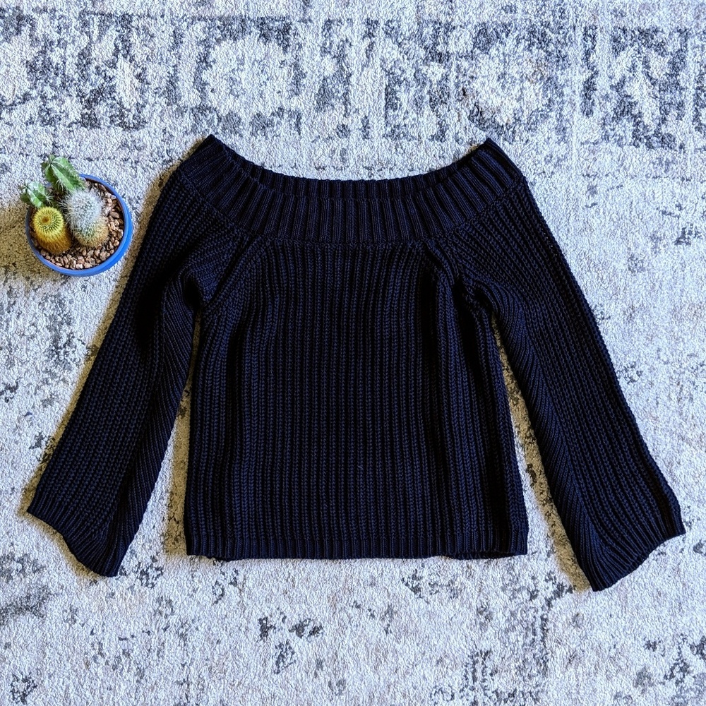 Philosophy Off the Shoulder Blue Sweater Chunky